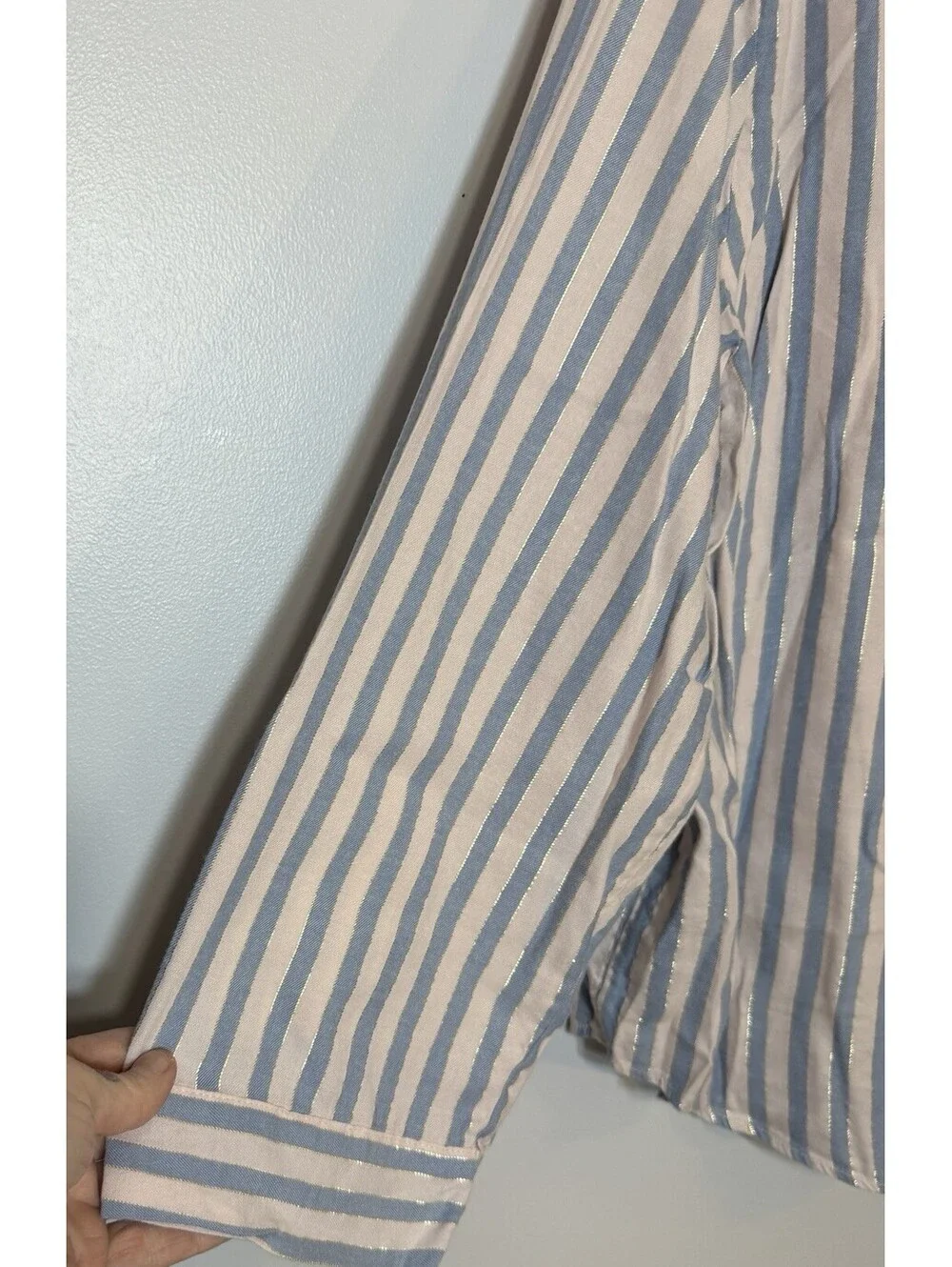 Victoria Secret Pink & Blue Stripe Soft Pajamas Lurex Sparkle Shimmer Large EUC